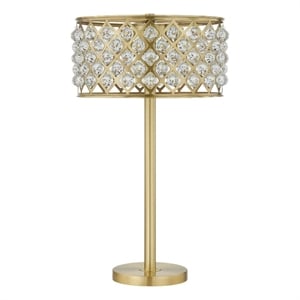 Pemberly Row 28&quot Table Lamp with Crystal Drum Shade and Gold Brass Base