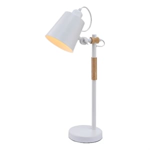 Pemberly Row 23&quot Table Lamp with Dome Shade and Brown Wood Trim in White