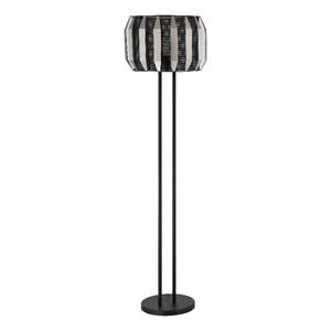 Pemberly Row 59&quot Floor Lamp with Drum Shade and Round Metal Base in Black