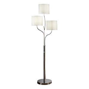Pemberly Row 60&quot Floor Lamp with 3 Drum Fabric Shades and Base in Silver