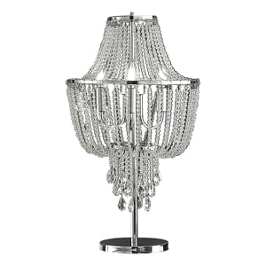 Pemberly Row 27&quot Crystal Table Lamp with Hanging Drop Design in Chrome