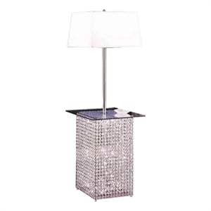 Pemberly Row 59&quot Floor Lamp with Glass Tabletop and Crystal Stand in Chrome