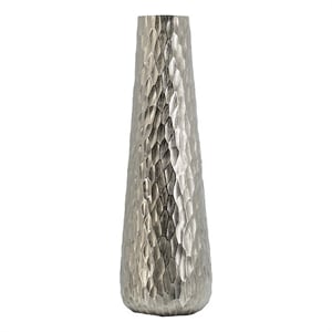Pemberly Row 23&quot Tall Oblong Diamond Textured Aluminum Vase in Silver