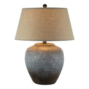 Pemberly Row 28&quot Hydrocal Table Lamp with Drum Shade in Gray Rust Frost