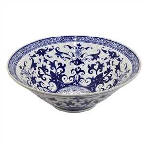 Pemberly Row 16&quot Ceramic Bowl with Floral Design in Blue and White