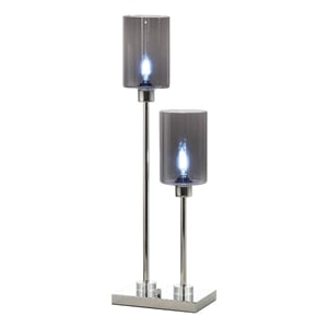 Pemberly Row 29&quot Table Lamp with Dual Gray Shade in Glass and Metal Nickel