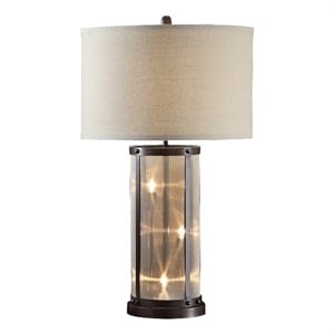Pemberly Row 31&quot Table Lamp with Drum Fabric Shade and Metal Base in Bronze