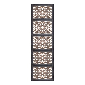 Pemberly Row 72&quot Wall Panel with Intricate Floral Carvings in Black