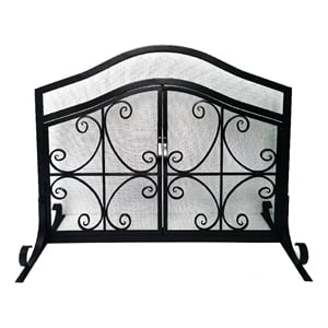 Pemberly Row 43&quot 2-Door Fireplace Screen with Mesh and Scrollwork in Black