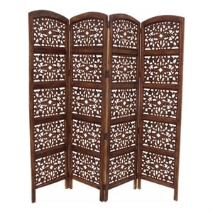 Pemberly Row 71&quot Foldable 4-Panel Wooden Room Divider in Antique Brown