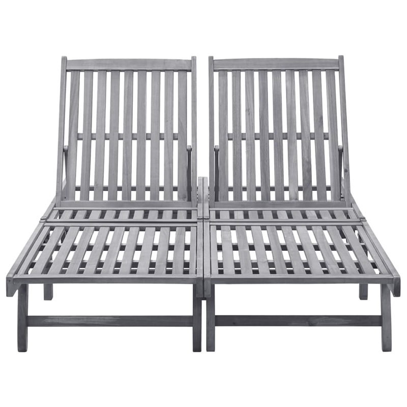 Pemberly Row Solid Acacia Wood Sun Lounger for 2 People in Gray