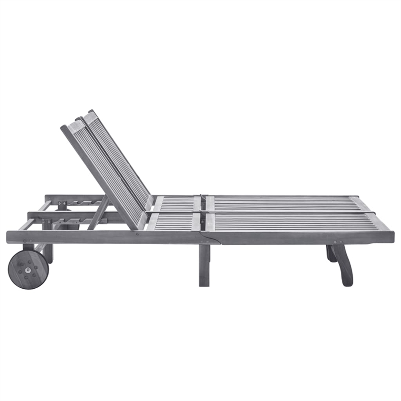 Pemberly Row Solid Acacia Wood Sun Lounger for 2 People in Gray