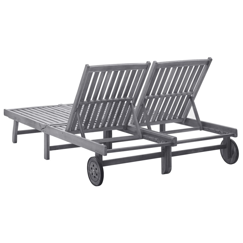 Pemberly Row Solid Acacia Wood Sun Lounger for 2 People in Gray