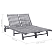 Pemberly Row Solid Acacia Wood Sun Lounger for 2 People in Gray