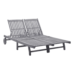 Pemberly Row Solid Acacia Wood Sun Lounger for 2 People in Gray