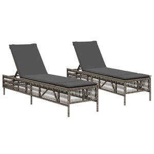 Pemberly Row PE Rattan Sun Lounger with Adjustable Armrests in Gray
