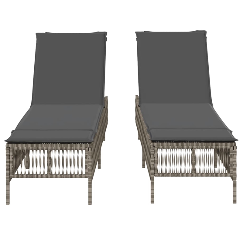 Pemberly Row PE Rattan Sun Lounger with Adjustable Armrests in Gray