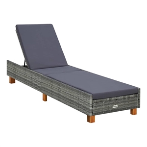 Pemberly Row PE Rattan Sun Lounger with Adjustable Armrests in Gray