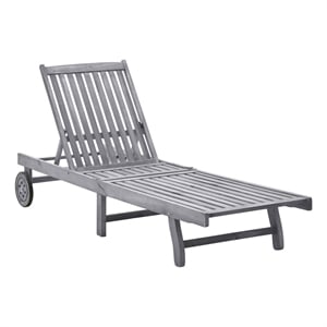 Pemberly Row Solid Acacia Wood Sun Lounger with Adjustable Back in Gray