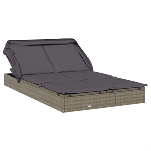 Pemberly Row PE Rattan 2-Person Adjustable Double Sun Lounger in Gray
