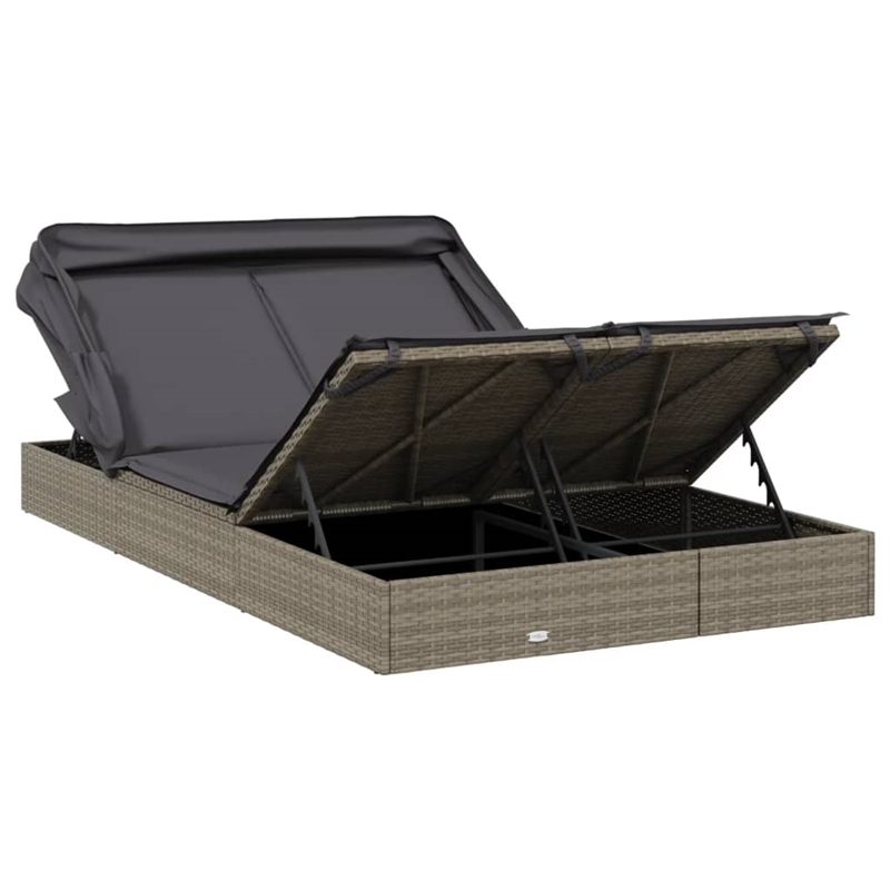 Pemberly Row PE Rattan 2-Person Adjustable Double Sun Lounger in Gray