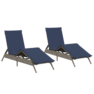 Pemberly Row PE Rattan Patio Sun Lounger Set of 2 with Cushions in Gray
