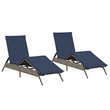 Pemberly Row PE Rattan Patio Sun Lounger Set of 2 with Cushions in Gray