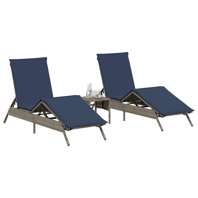 Pemberly Row PE Rattan Patio Sun Lounger Set of 2 with Cushions in Gray