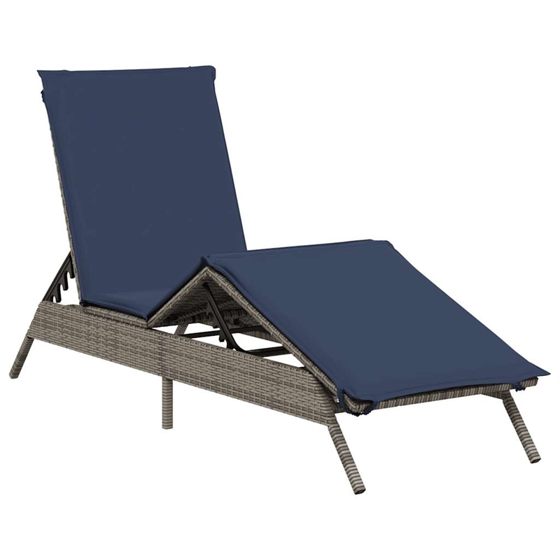 Pemberly Row PE Rattan Patio Sun Lounger Set of 2 with Cushions in Gray