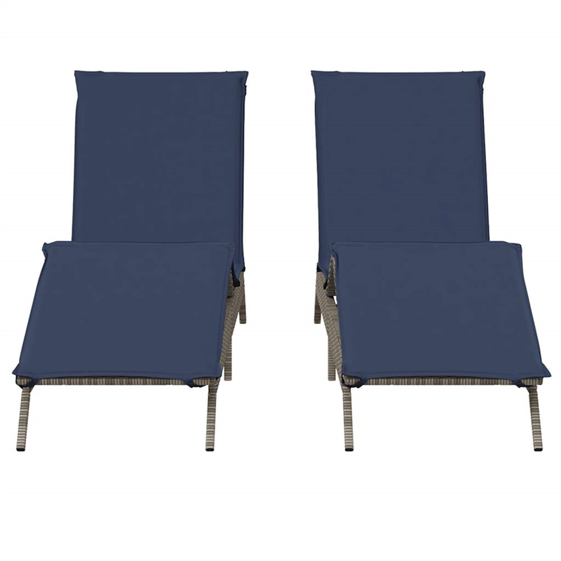 Pemberly Row PE Rattan Patio Sun Lounger Set of 2 with Cushions in Gray