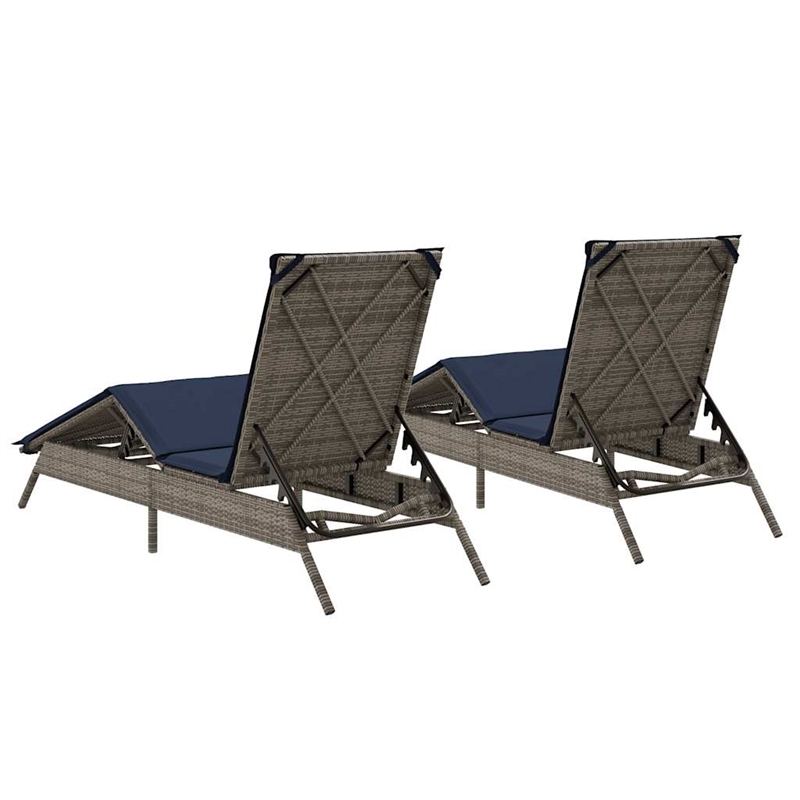 Pemberly Row PE Rattan Patio Sun Lounger Set of 2 with Cushions in Gray