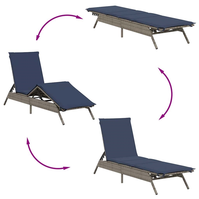 Pemberly Row PE Rattan Patio Sun Lounger Set of 2 with Cushions in Gray