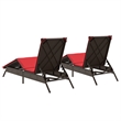 Pemberly Row PE Rattan Patio Sun Lounger Set of 2 with Footrests in Brown