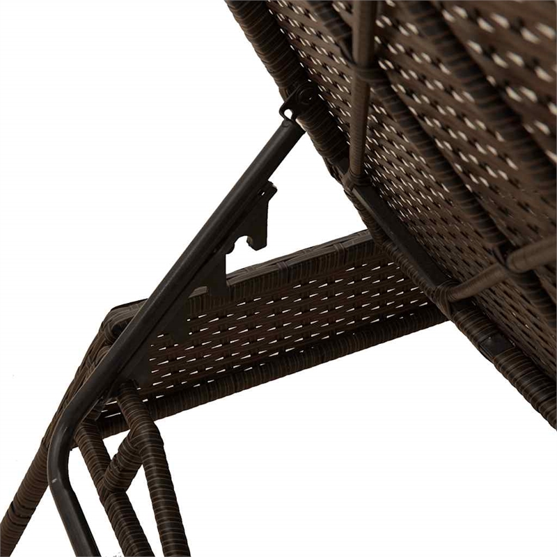 Pemberly Row PE Rattan Patio Sun Lounger Set of 2 with Footrests in Brown