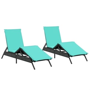 Pemberly Row PE Rattan Patio Sun Lounger Set of 2 in Black Blue