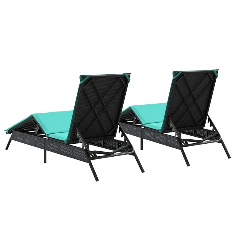 Pemberly Row PE Rattan Patio Sun Lounger Set of 2 in Black Blue