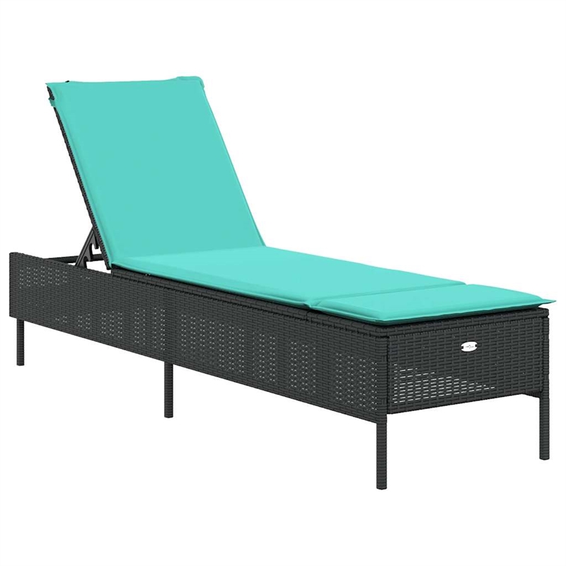 Pemberly Row PE Rattan Patio Sun Lounger Set of 2 with Cushions in Black