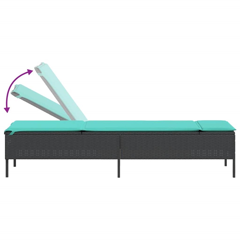 Pemberly Row PE Rattan Patio Sun Lounger Set of 2 with Cushions in Black