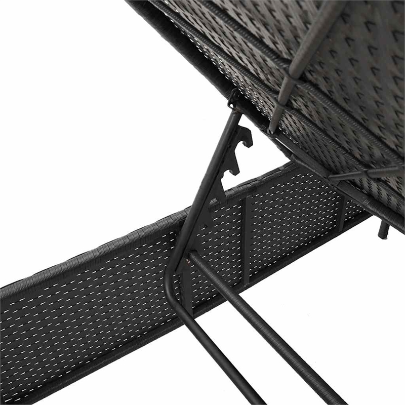 Pemberly Row PE Rattan Patio Sun Lounger Set of 2 with Cushions in Black