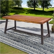 Pemberly Row Acacia Wood Outdoor Dining Table with Iron Legs in Brown