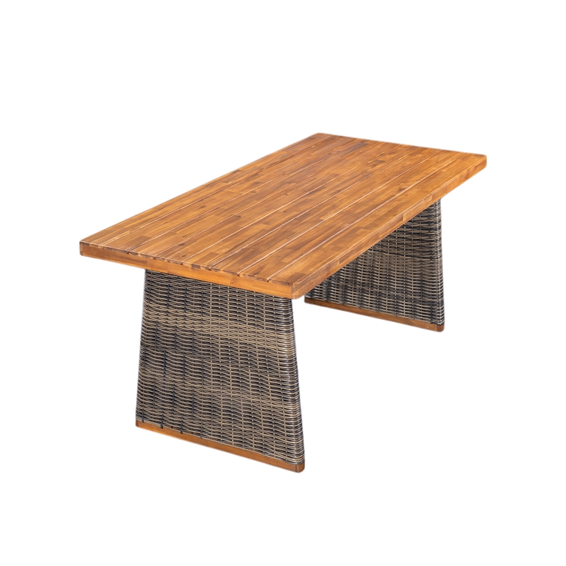 Pemberly Row Acacia Wood Outdoor Dining Table with Wicker Accents in Gray