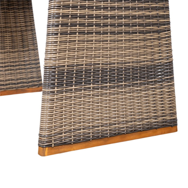 Pemberly Row Acacia Wood Outdoor Dining Table with Wicker Accents in Gray