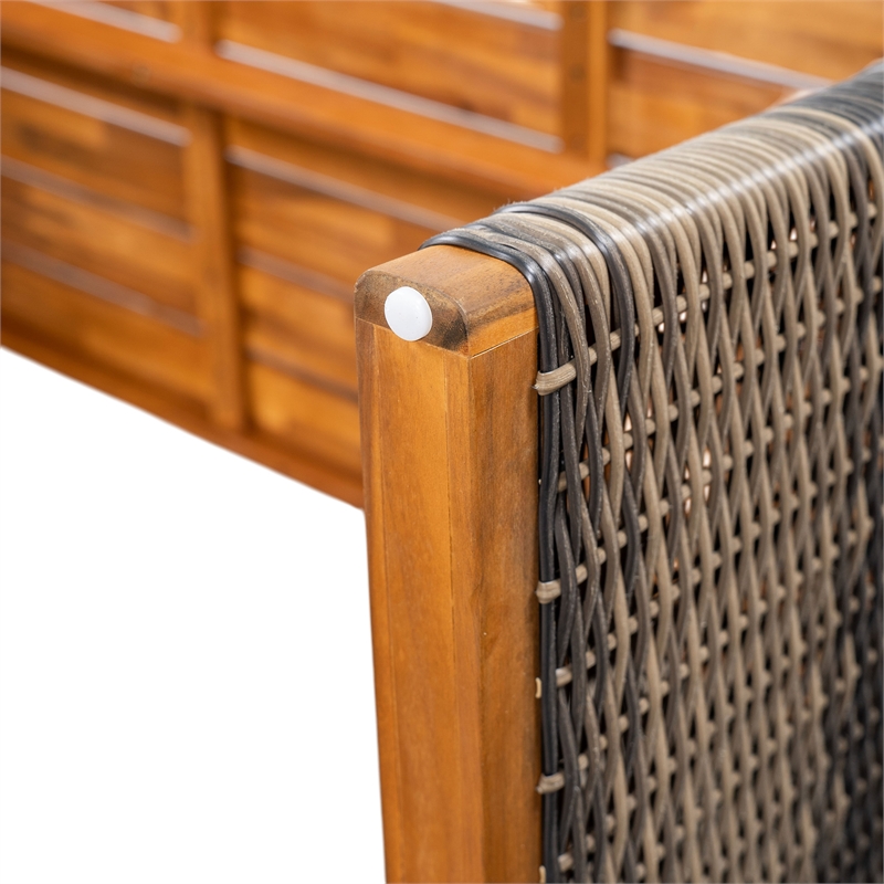 Pemberly Row Acacia Wood Outdoor Dining Table with Wicker Accents in Gray