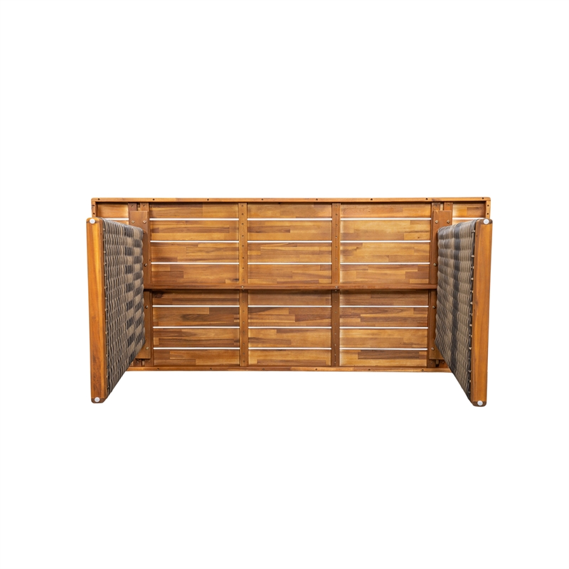 Pemberly Row Acacia Wood Outdoor Dining Table with Wicker Accents in Gray