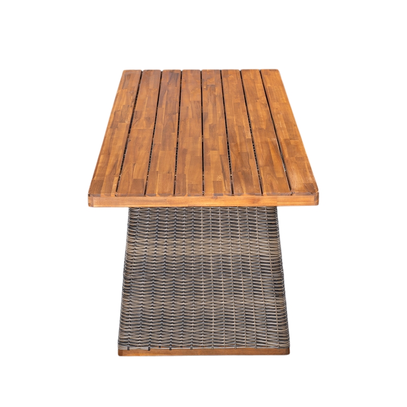 Pemberly Row Acacia Wood Outdoor Dining Table with Wicker Accents in Gray