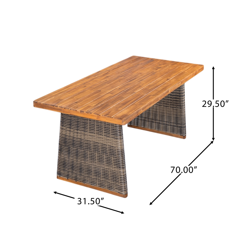 Pemberly Row Acacia Wood Outdoor Dining Table with Wicker Accents in Gray