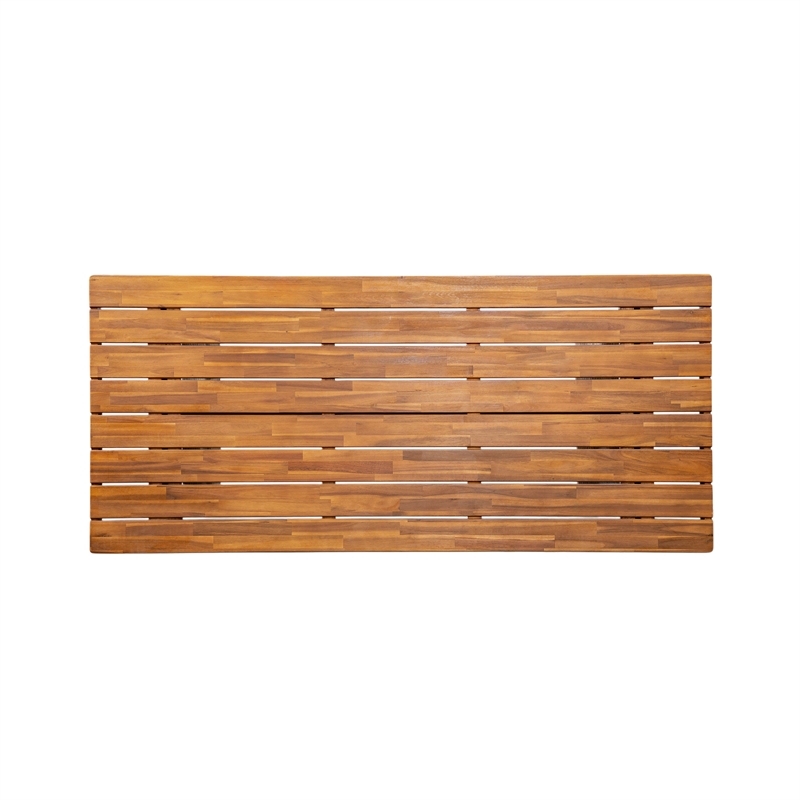 Pemberly Row Acacia Wood Outdoor Dining Table with Wicker Accents in Gray