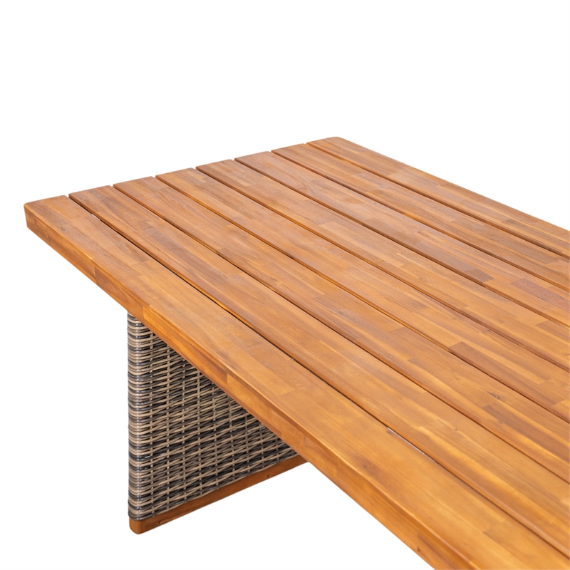 Pemberly Row Acacia Wood Outdoor Dining Table with Wicker Accents in Gray
