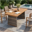 Pemberly Row Acacia Wood Outdoor Dining Table with Wicker Accents in Gray