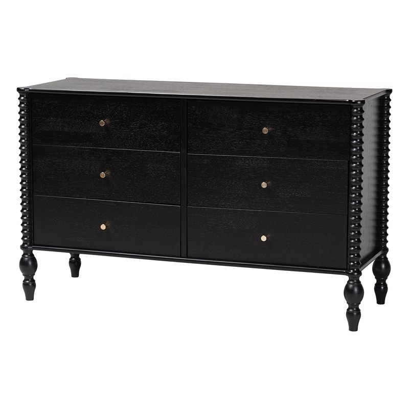 Pemberly Row Spindle 5-Piece Bedroom Set with Platform Bed in Black Queen